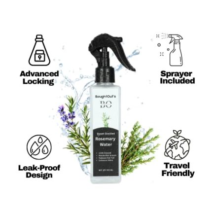 Steam distilled rosemary water hair spray with leak proof bottle and travel friendly sprayer for hair growth